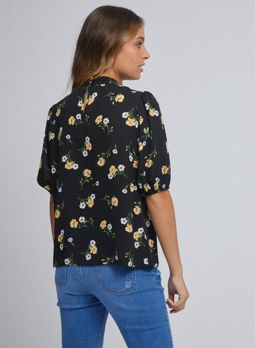Dorothy Perkins Womens Petite Black Floral Top Turtleneck 3/4 Sleeve Blouse