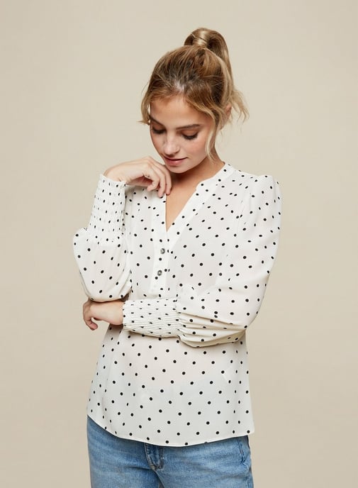 Dorothy Perkins Womens Petite Ivory Spot Blouse Shirt Top Long Sleeve V-Neck