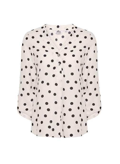Dorothy Perkins Womens Petite Ivory Spot Print Roll Sleeve Shirt Blouse Top