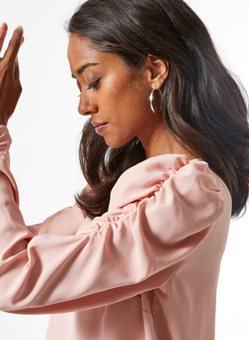Dorothy Perkins Womens Petite Pink Long Sleeve Puff Shoulder Top Blouse