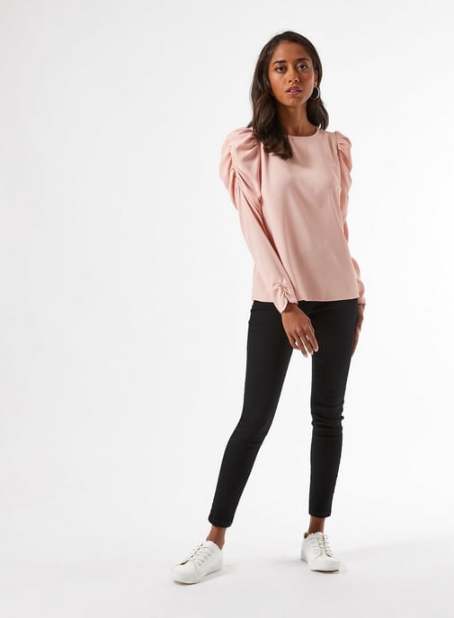 Dorothy Perkins Womens Petite Pink Long Sleeve Puff Shoulder Top Blouse