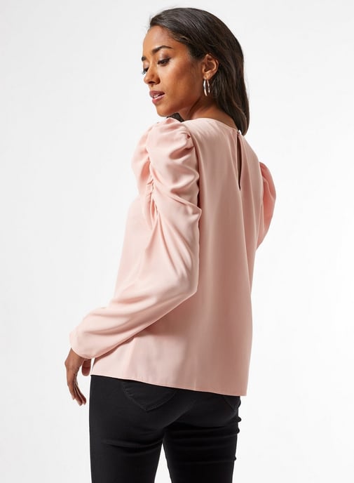 Dorothy Perkins Womens Petite Pink Long Sleeve Puff Shoulder Top Blouse
