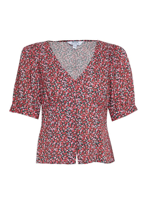 Dorothy Perkins Womens Petite Red Ditsy Print Button Through Top Blouse