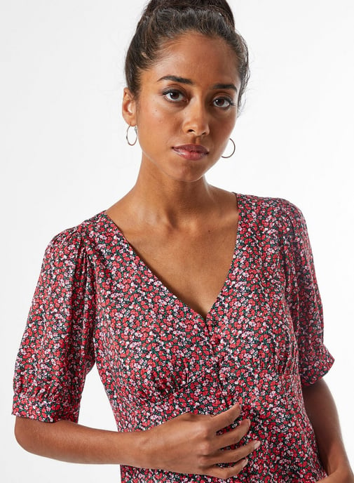 Dorothy Perkins Womens Petite Red Ditsy Print Button Through Top Blouse
