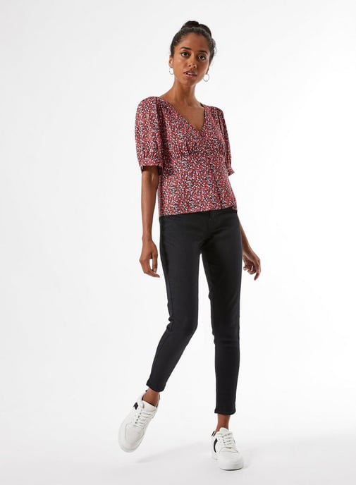 Dorothy Perkins Womens Petite Red Ditsy Print Button Through Top Blouse