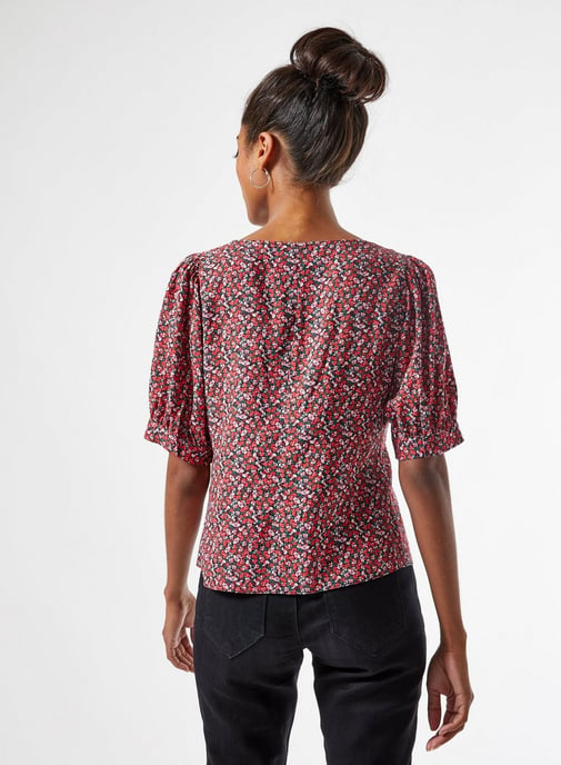 Dorothy Perkins Womens Petite Red Ditsy Print Button Through Top Blouse
