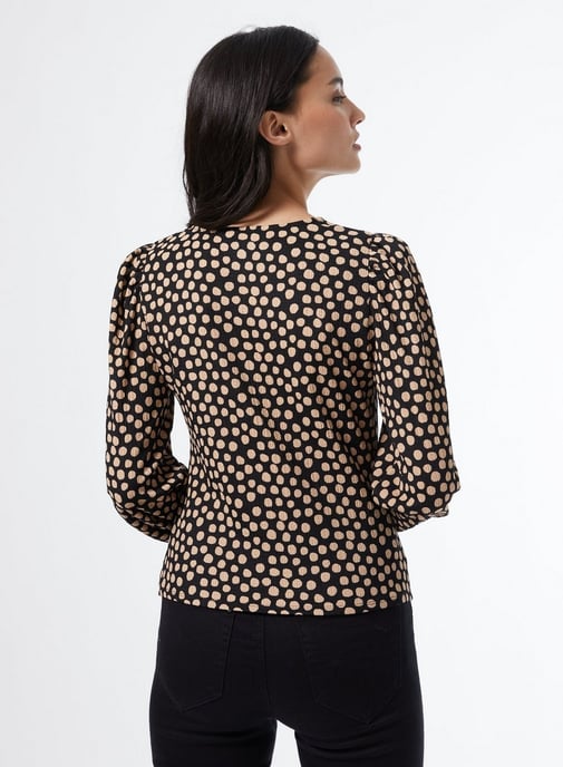 Dorothy Perkins Womens Petite Black Spot Rouched Top Blouse Elegant V-Neck