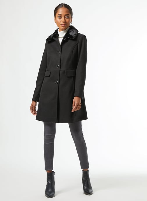 Dorothy Perkins Womens Petite Black Dolly Coat Jacket Outwear Top Warm Winter