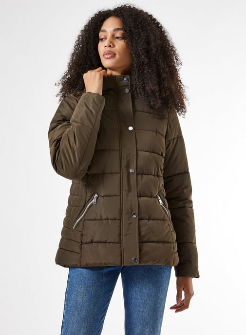 Dorothy Perkins Womens Green Short Padded Coat Winter Warm Jacket Outwear Top