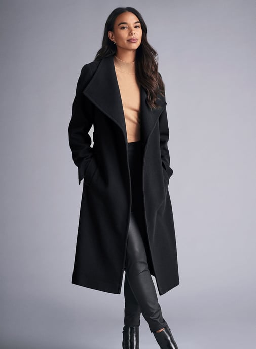 Dorothy Perkins Womens Black Belted Funnel Neck Coat Jacket Outwear Top