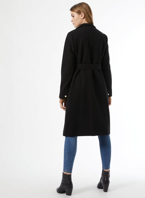 Dorothy Perkins Womens Black Belted Funnel Neck Coat Jacket Outwear Top