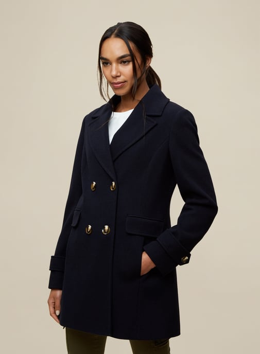Dorothy Perkins Womens Navy Double Breasted Pea Coat Jacket Outwear Top