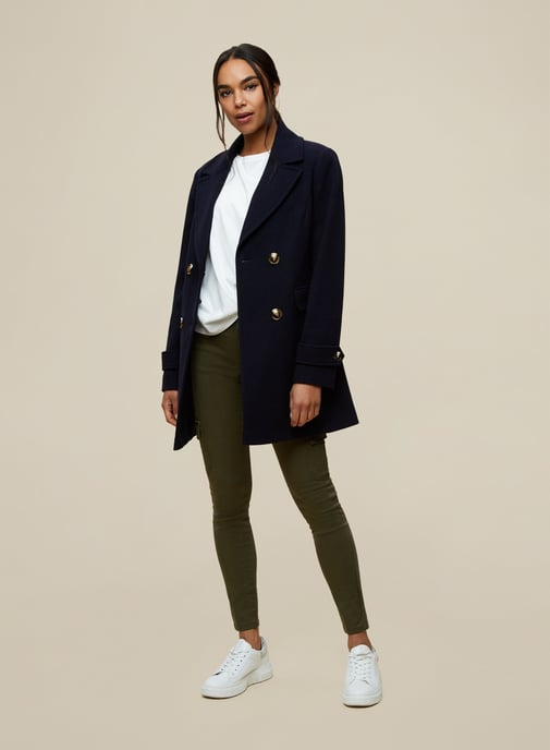 Dorothy Perkins Womens Navy Double Breasted Pea Coat Jacket Outwear Top