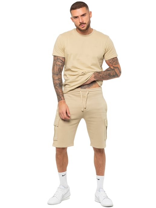 Enzo | Mens T-Shirt Tracksuit With Shorts Set- Stone - Image 1