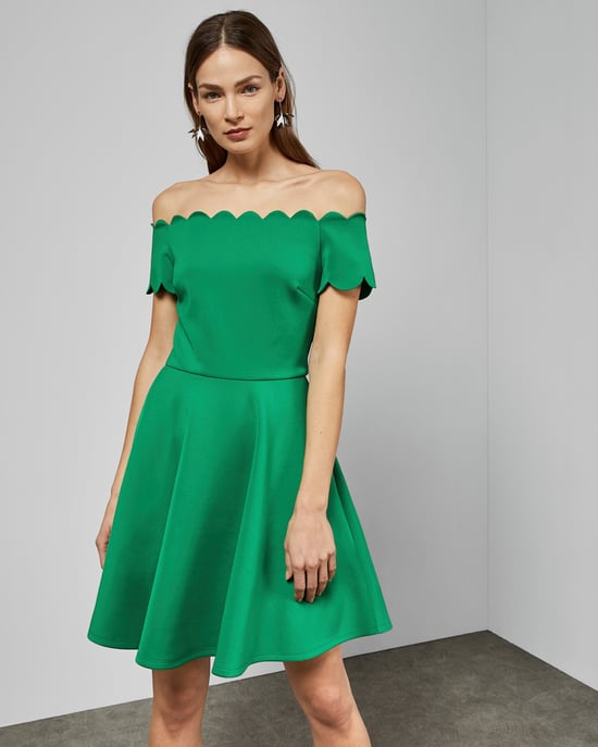 Ted Baker Fellama Bardot Scallop Skater Dress in Bright Green