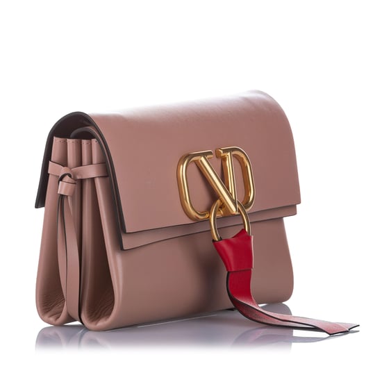 Vintage Valentino VRing Leather Crossbody Bag Pink - Image 2