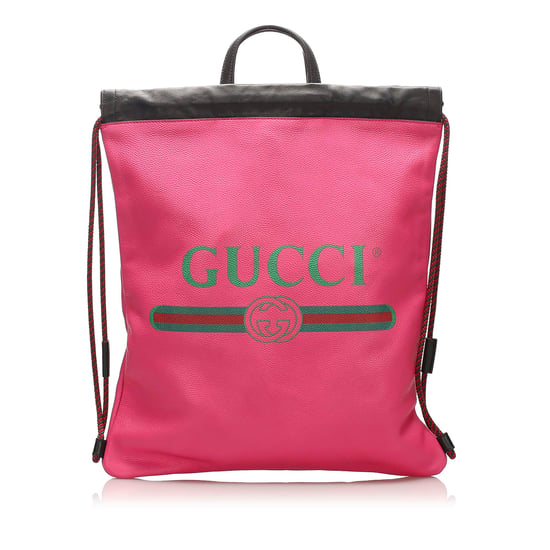 Vintage Gucci Logo Drawstring Leather Backpack Pink - Image 1