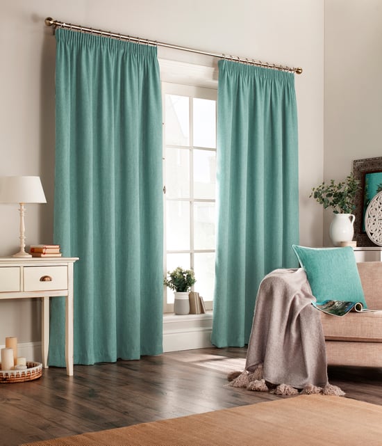 Harrison Herringbone Pencil Pleat Curtains in Marine - Image 1