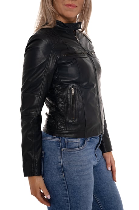 Pelle D’annata Ladies Real Leather Biker Jacket in Navy