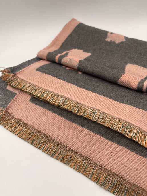 Cat Printed Scarf in Pink & Grey - Wool Blend