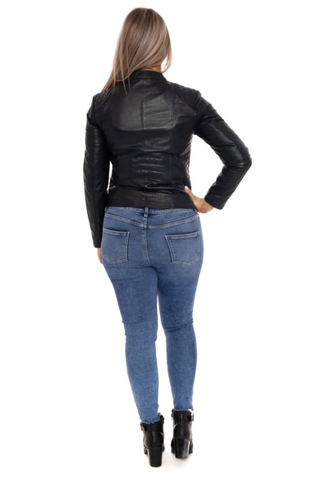 Pelle D’annata Ladies Real Leather Biker Jacket in Navy