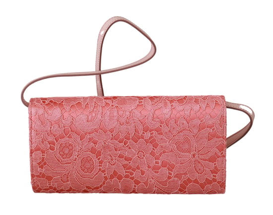 Dolce & Gabbana Pink Floral Lace Evening Long Clutch Cotton Bag