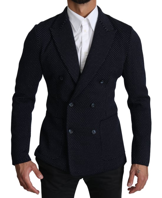 Dolce & Gabbana Mörkblå Prickig Dubbelknäppt Kappa Blazer - Image 1