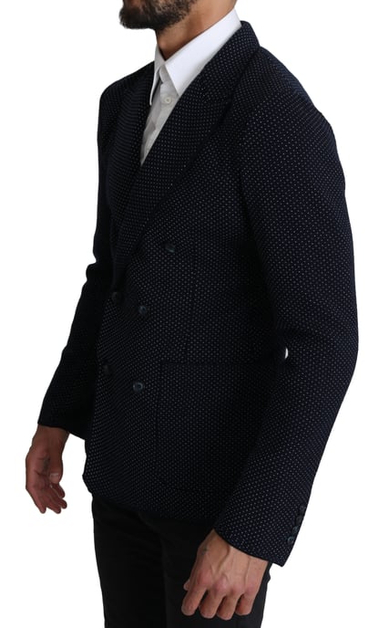 Dolce & Gabbana Mörkblå Prickig Dubbelknäppt Kappa Blazer - Image 2