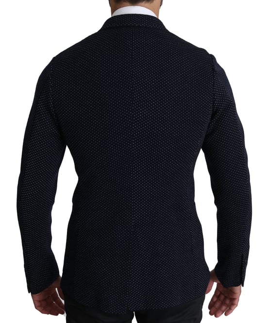 Dolce & Gabbana Mörkblå Prickig Dubbelknäppt Kappa Blazer - Image 3