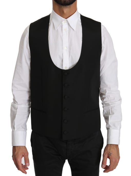 Dolce & Gabbana Black Wool Regular Fit Formal Dress Vest