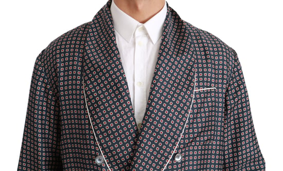 Dolce & Gabbana Navyblå Mönstrad Dubbelknäppt Kappa - Image 4