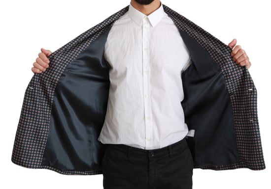 Dolce & Gabbana Navyblå Mönstrad Dubbelknäppt Kappa - Image 5