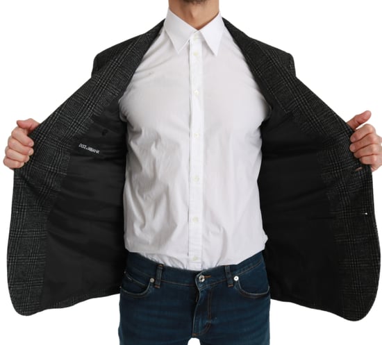 Dolce & Gabbana Grårutig Slim Fit Blazer Jacka - Image 6