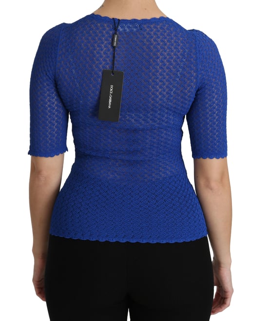 Dolce & Gabbana Blauwe Doorzichtige Ronde Hals Top Viscose Blouse - Image 4