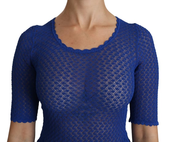 Dolce & Gabbana Blauwe Doorzichtige Ronde Hals Top Viscose Blouse - Image 5