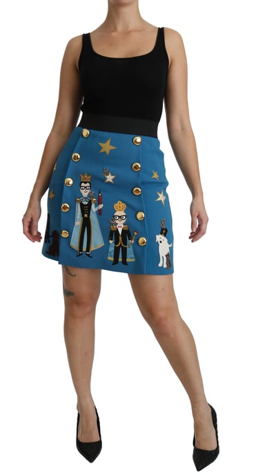 Dolce & Gabbana Blue Embellished High Waist Mini Wool Skirt - Image 2