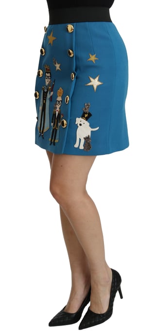 Dolce & Gabbana Blue Embellished High Waist Mini Wool Skirt - Image 4