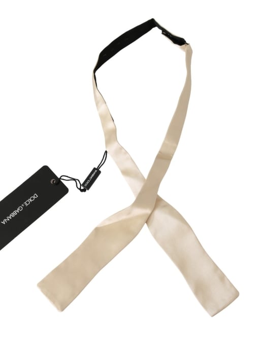 Dolce & Gabbana Beige Slim Skinny Men Necktie 100% Silk Tie - Image 1