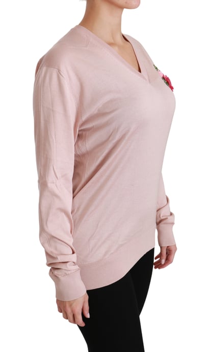 Dolce & Gabbana Rosa Blommig Prydd Pullover Silkeströja - Image 2