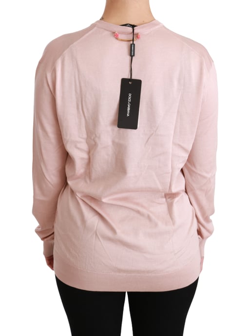 Dolce & Gabbana Rosa Blommig Prydd Pullover Silkeströja - Image 4
