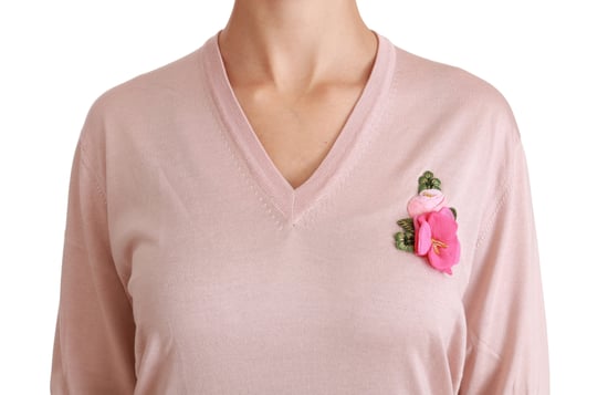 Dolce & Gabbana Rosa Blommig Prydd Pullover Silkeströja - Image 5