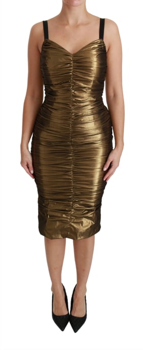 Dolce & Gabbana Gold Metallic Stretch Bodycon Rynkklänning - Image 1