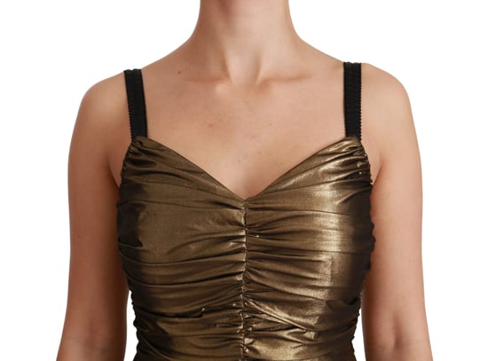 Dolce & Gabbana Gold Metallic Stretch Bodycon Rynkklänning - Image 5