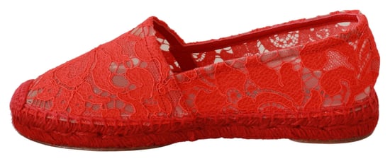 Dolce & Gabbana Red Lace Cotton Espadrilles Flats Shoes - Image 6