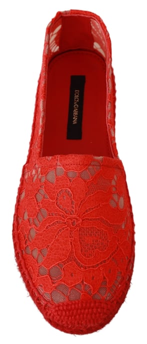 Dolce & Gabbana Red Lace Cotton Espadrilles Flats Shoes - Image 2
