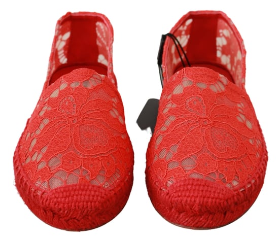 Dolce & Gabbana Red Lace Cotton Espadrilles Flats Shoes - Image 3