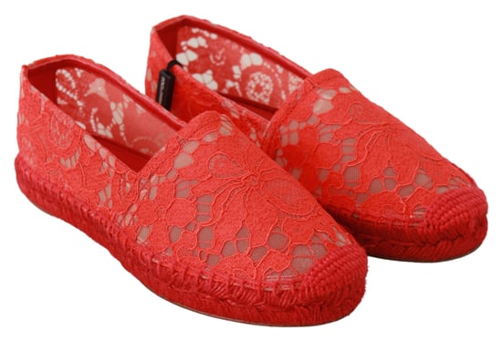 Dolce & Gabbana Red Lace Cotton Espadrilles Flats Shoes - Image 4