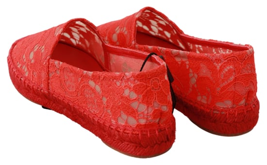 Dolce & Gabbana Red Lace Cotton Espadrilles Flats Shoes - Image 5