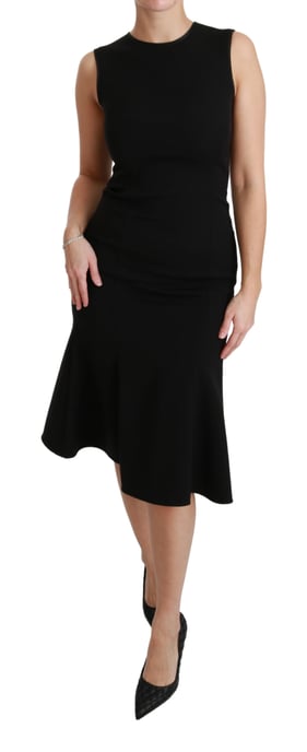 Dolce & Gabbana Black Fit Flare Wool Stretch Sheath Dress - Image 6