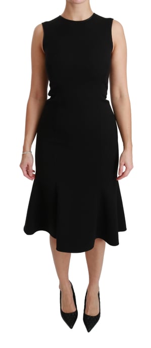 Dolce & Gabbana Black Fit Flare Wool Stretch Sheath Dress - Image 1